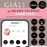 30 Black & Pink Instagram Eyelash Extension Highlight Covers Rebrand Editable & Customisable Instant Download - Giali Lashes