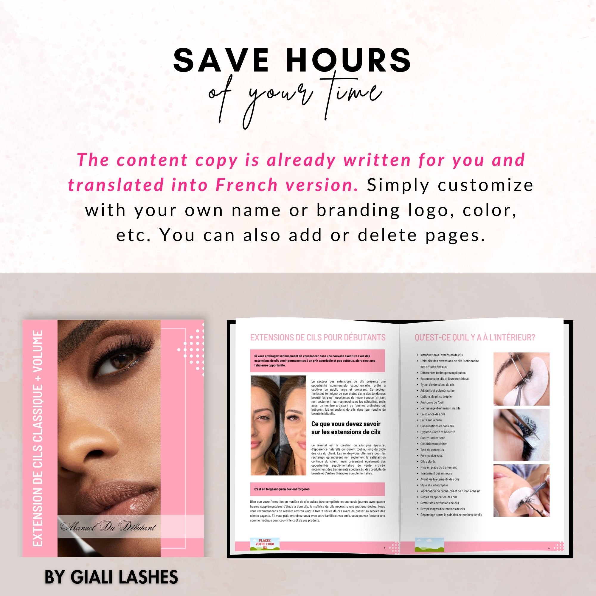 Classic & Volume Eyelash Extension Editable Printable Lash Training Manual With Resell Rights Add Your Own Logo - Giali Lashes