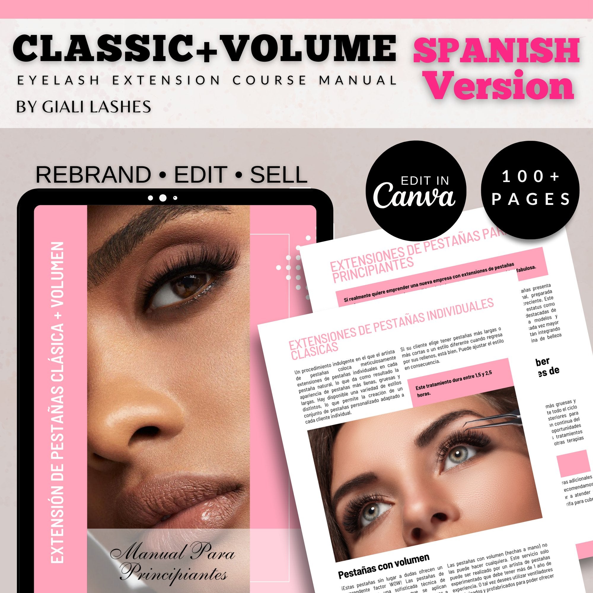 Classic & Volume Eyelash Extension Editable Printable Lash Training Manual With Resell Rights Add Your Own Logo - Giali Lashes