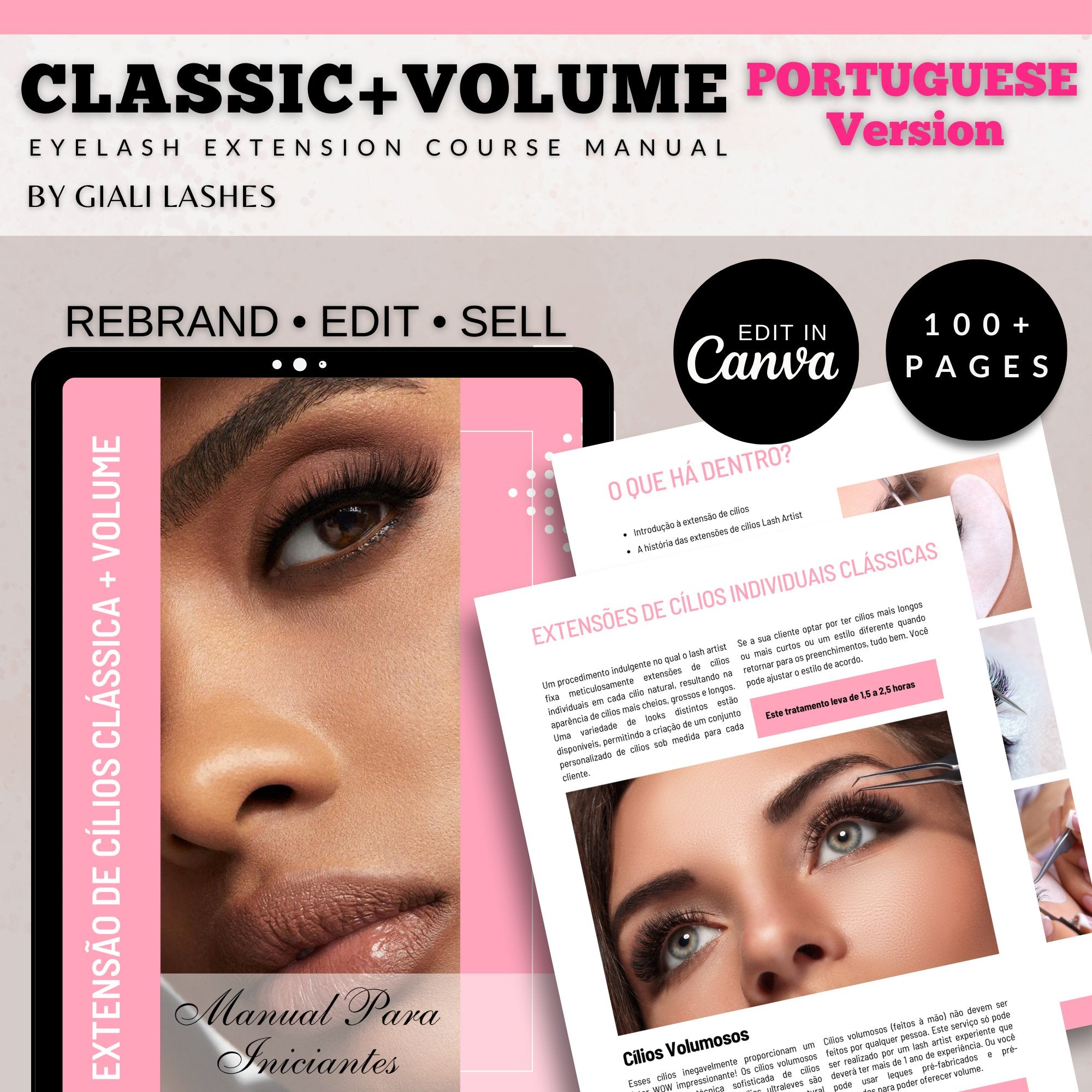 Classic & Volume Eyelash Extension Editable Printable Lash Training Manual With Resell Rights Add Your Own Logo - Giali Lashes
