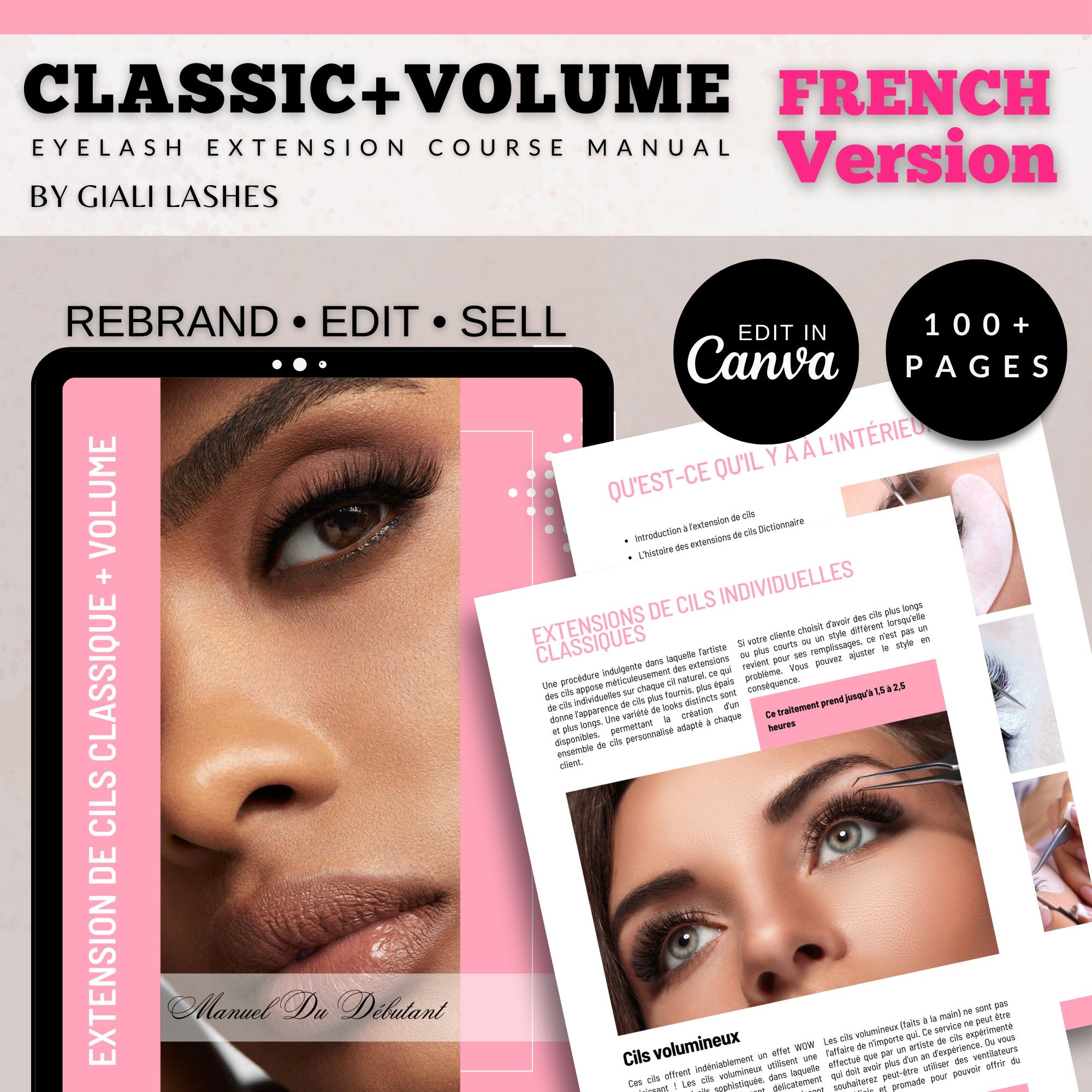 Classic & Volume Eyelash Extension Editable Printable Lash Training Manual With Resell Rights Add Your Own Logo - Giali Lashes