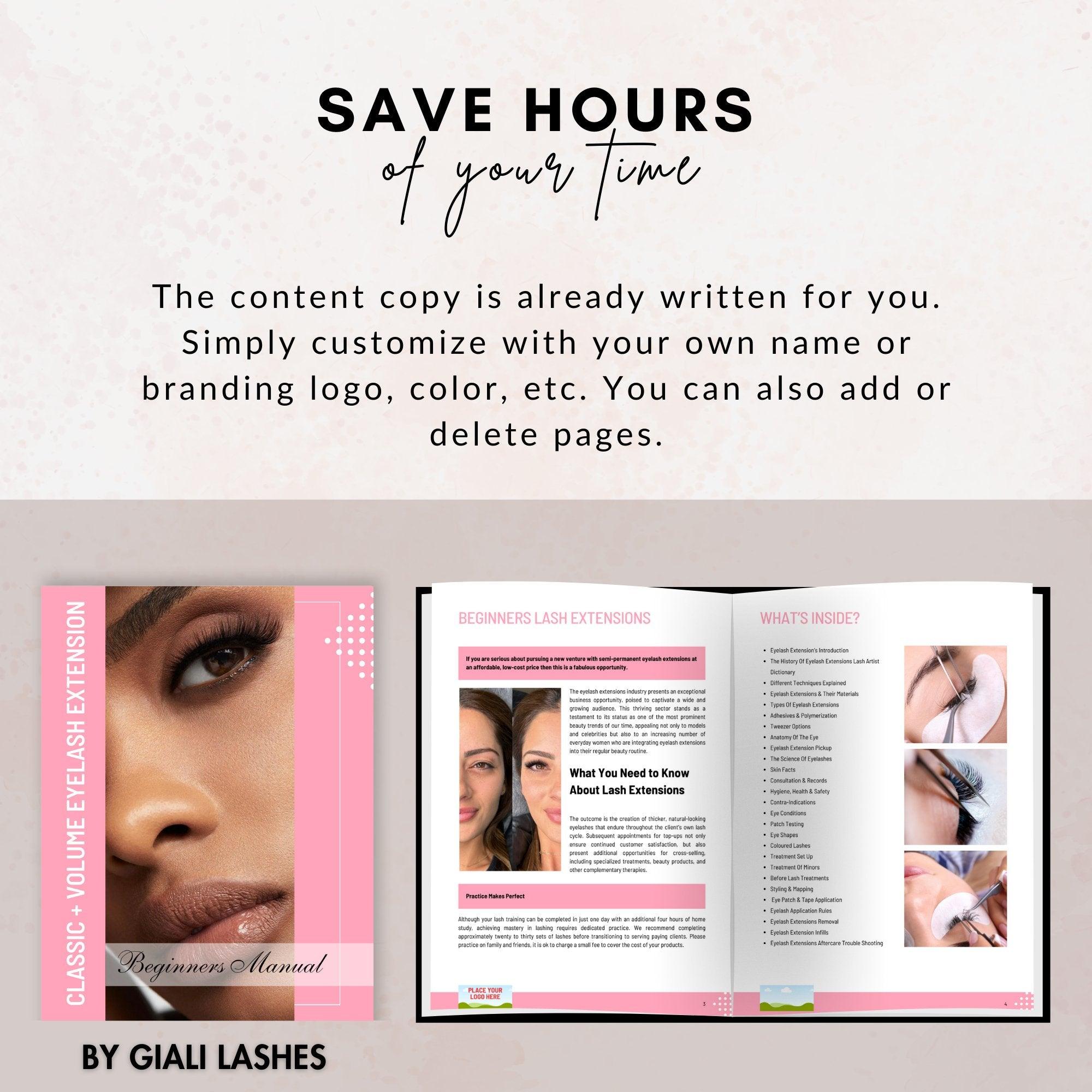 Classic & Volume Eyelash Extension Editable Printable Lash Training Manual With Resell Rights Add Your Own Logo - Giali Lashes