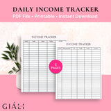 Daily Income Tracker Downloadable & Printable PDF File - Giali Lashes