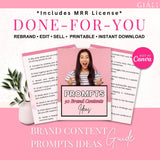 50 Brand Content Prompt Ideas Ebook With Master Resell Rights To Rebrand Resell Edit Print & Downloadable