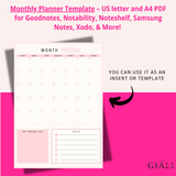 Monthly Undated Planner Template - Giali Lashes 