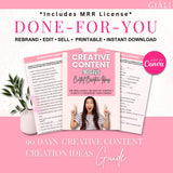 90 Days Creative Content Creation Ideas Ebook With Master Resell Rights To Resell Rebrand Edit Print and Download