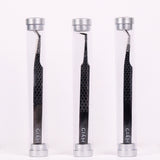 Giali Lashes Fibre Tip Black Stainless Tweezers with Diamond Grip Pattern