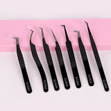 Giali Lashes Fibre Tip Black Stainless Tweezers with Diamond Grip Pattern