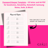 Password Keeper Template Digital file - Giali Lashes 