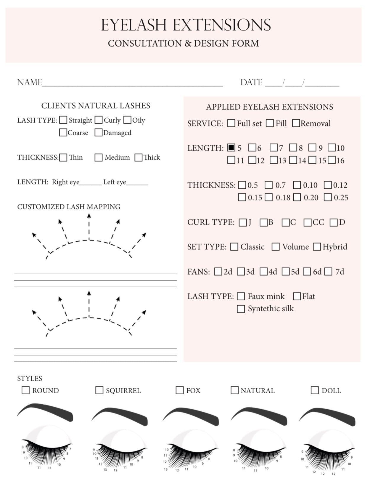 Eyelash Extension Client Consultation & Lash Design Downloadable