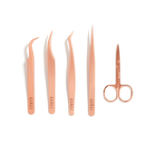 Giali Lashes Rose Gold Tweezer Set Of 4 With Scissors