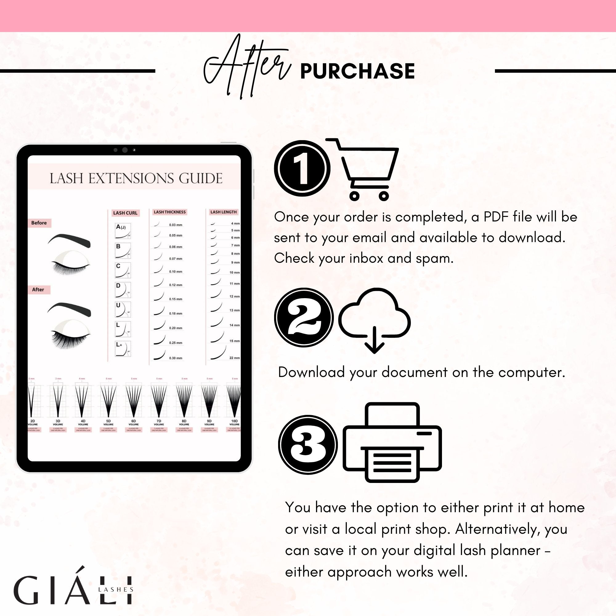 Lash Guide Downloadable & Printable PDF 2 Pages - Giali Lashes