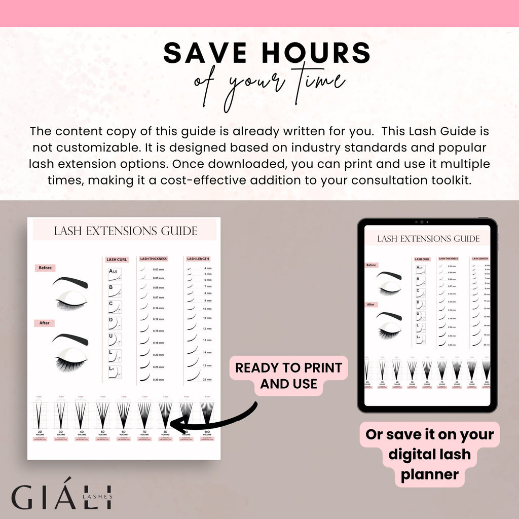 Lash Guide Downloadable & Printable PDF 2 Pages - Giali Lashes