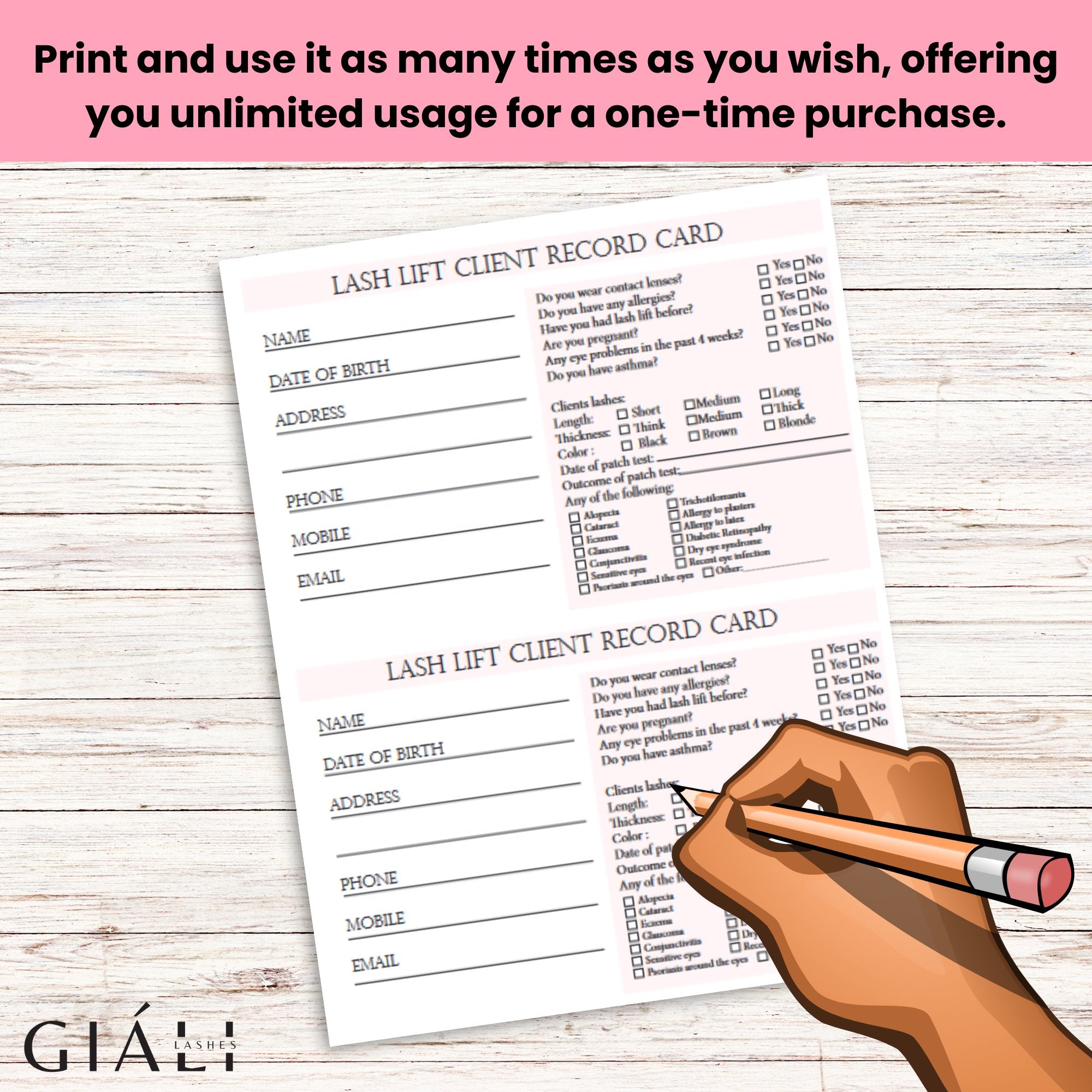 Lash Lift Record Card & Liability Waiver Consent Form Downloadable Printable PDF lash-lift-record-card-liability-waiver-consent-form-downloadable-printable-pdf