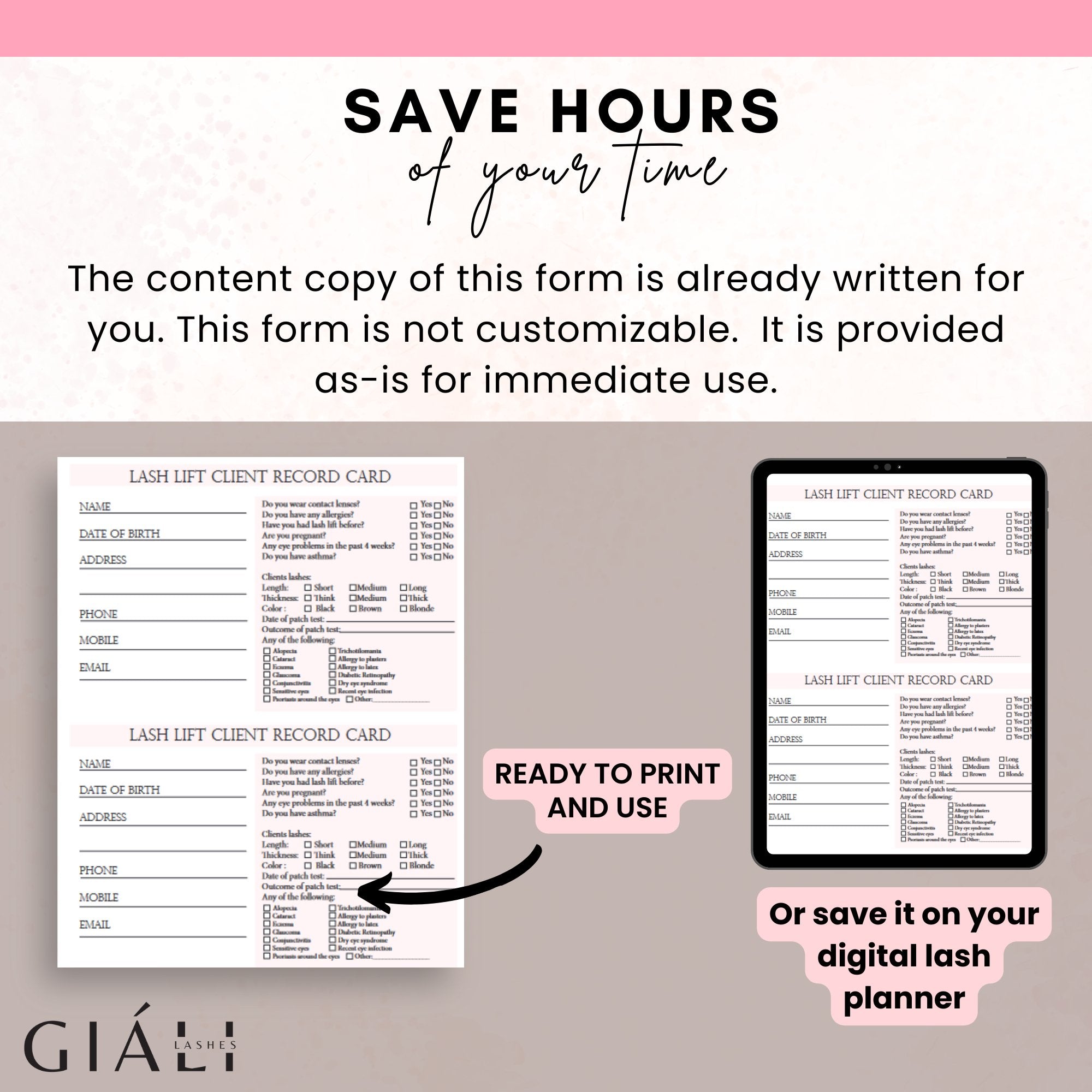 Lash Lift Record Card & Liability Waiver Consent Form Downloadable Printable PDF lash-lift-record-card-liability-waiver-consent-form-downloadable-printable-pdf
