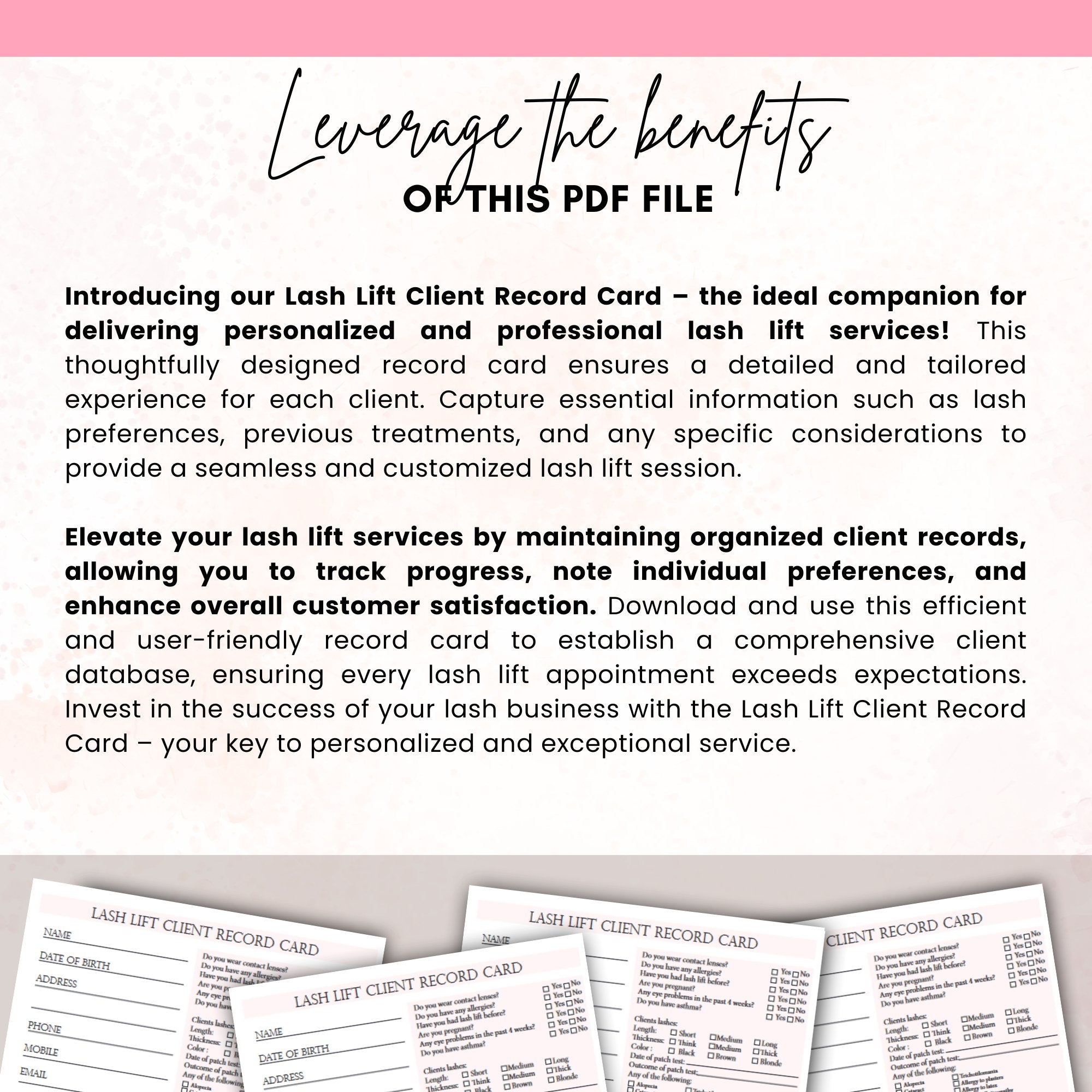Lash Lift Record Card & Liability Waiver Consent Form Downloadable Printable PDF - Giali Lashes