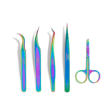 Vetus Rainbow Tweezers Set Of 4 With Scissors-Giali Lashes